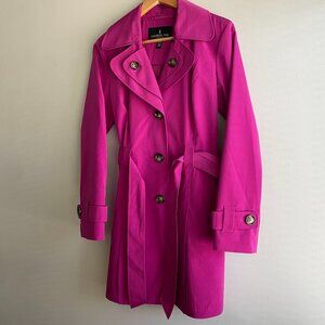 London Fog Fuscia Trench Coat & BONUS Black Velvet Knot Headband